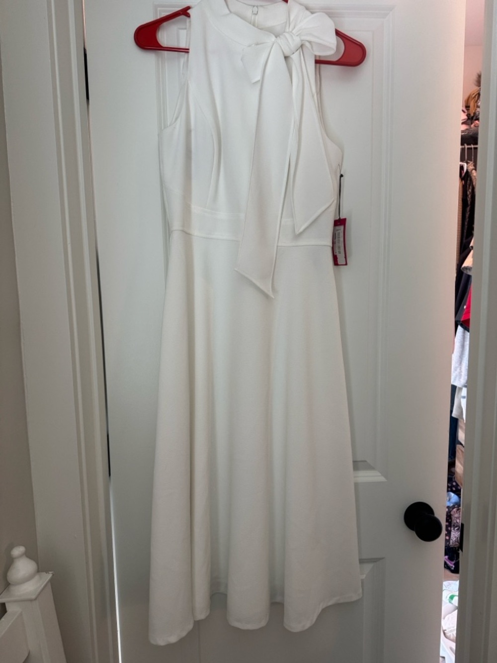 Brand New with Tags! Vince Camuto White Sleeveless Tie-Neck Midi Dress with Bow